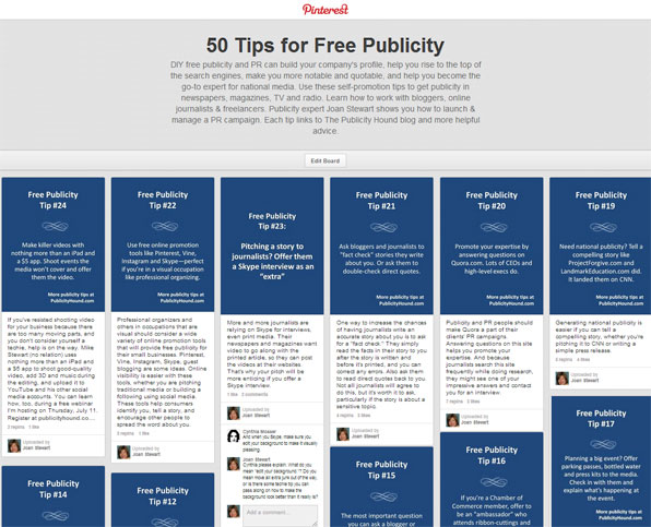 Pinterest Board 50 Tips for Free Publicity